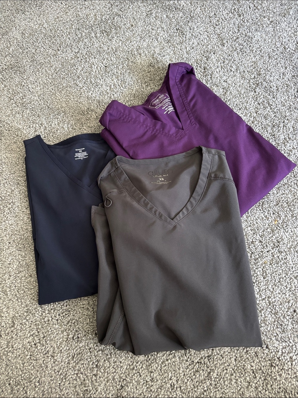 V-Neck Scrub Top - Plum, Charcoal, Navy